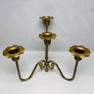 Vintage Brass Gold Tone Candle Holder Mid Century Modern MCM 3 Arm Candelabra